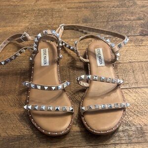 Steve Madden Tan Pyramid Stud Ankle-Strap Sandals